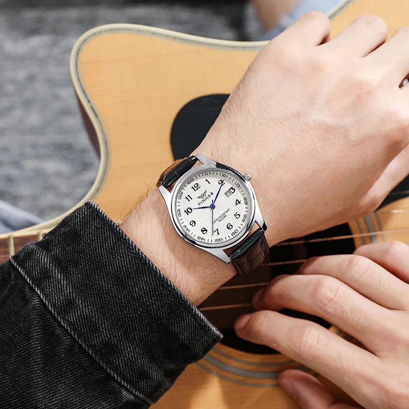 Orologio Uomo Al Quarzo Elegante Cinturino Similpelle Quadrante 40mm