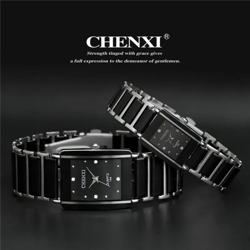 Orologio Rettangolare Uomo Donna Quarzo Cinturino Simil Ceramica Elegante Moda