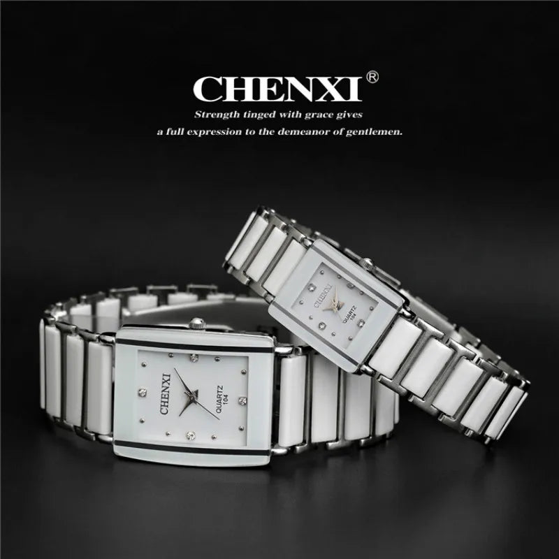 Orologio Rettangolare Uomo Donna Quarzo Cinturino Simil Ceramica Elegante Moda