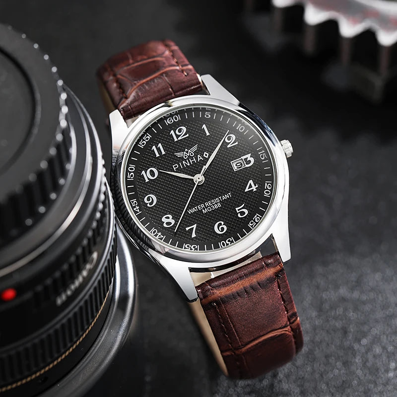 Orologio Uomo Al Quarzo Elegante Cinturino Similpelle Quadrante 40mm