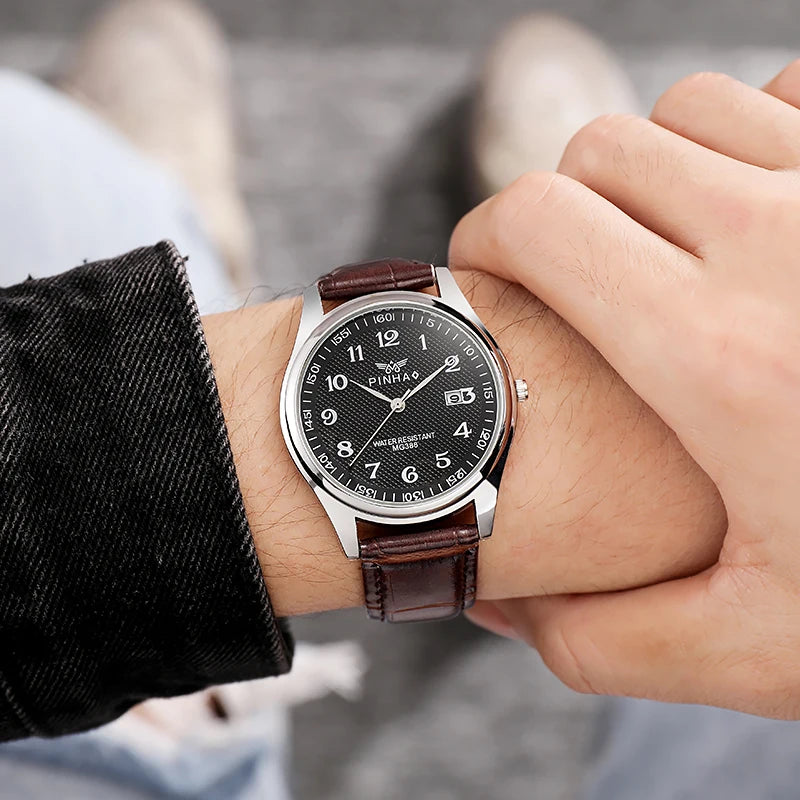 Orologio Uomo Al Quarzo Elegante Cinturino Similpelle Quadrante 40mm