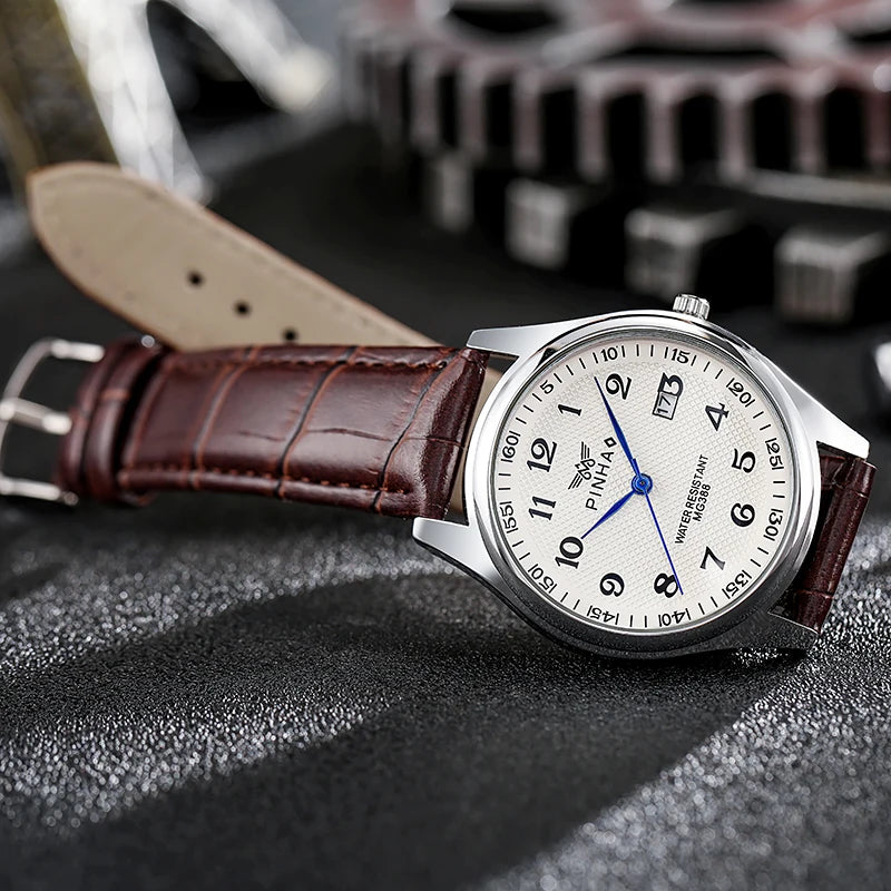 Orologio Uomo Al Quarzo Elegante Cinturino Similpelle Quadrante 40mm