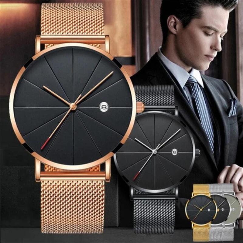 Orologio Uomo In Acciaio Inossidabile Ultrasottile al Quarzo con Data Elegante