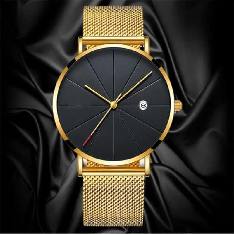 Orologio Uomo In Acciaio Inossidabile Ultrasottile al Quarzo con Data Elegante