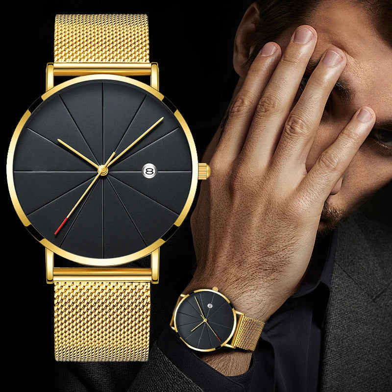 Orologio Uomo In Acciaio Inossidabile Ultrasottile al Quarzo con Data Elegante