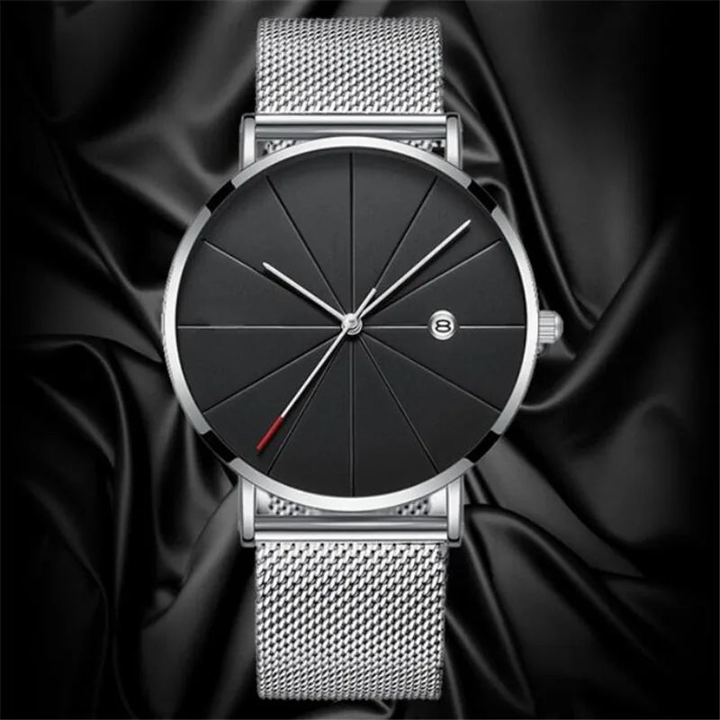 Orologio Uomo In Acciaio Inossidabile Ultrasottile al Quarzo con Data Elegante