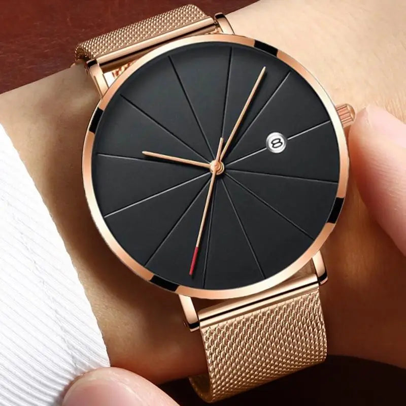 Orologio Uomo In Acciaio Inossidabile Ultrasottile al Quarzo con Data Elegante