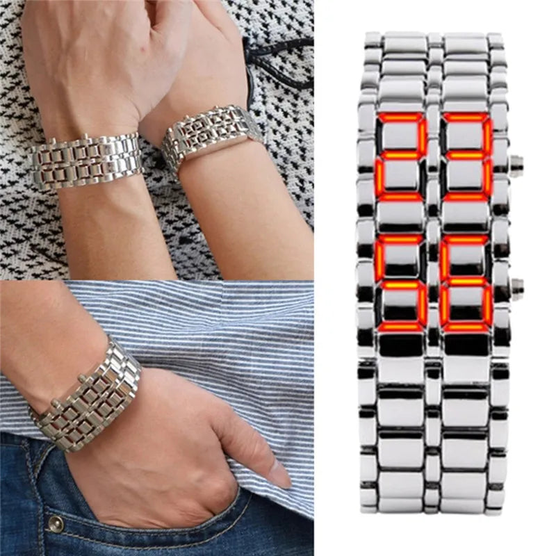 Orologio Uomo Donna Moda Acciaio Bracciale LED Casual Elegante
