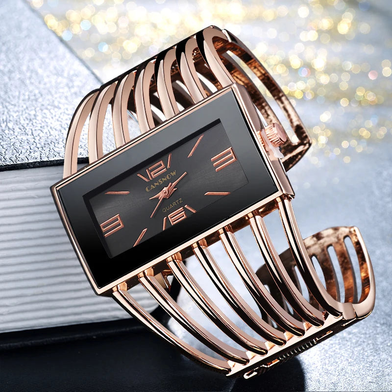 Orologio Donna Elegante Rettangolare Bracciale Rigido Acciaio