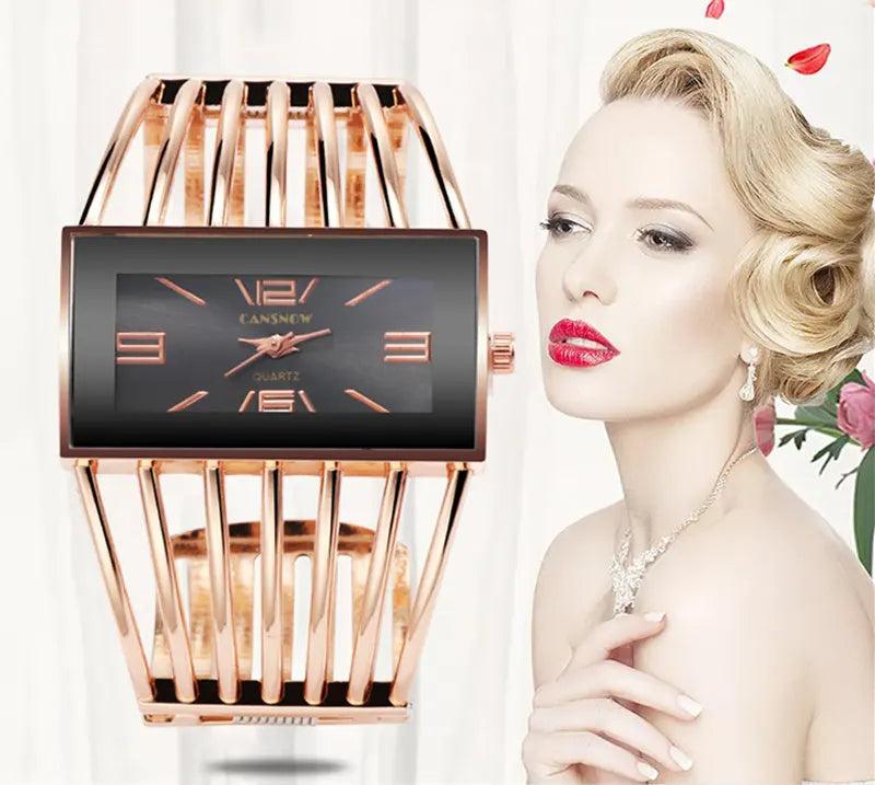 Orologio Donna Elegante Rettangolare Bracciale Rigido Acciaio