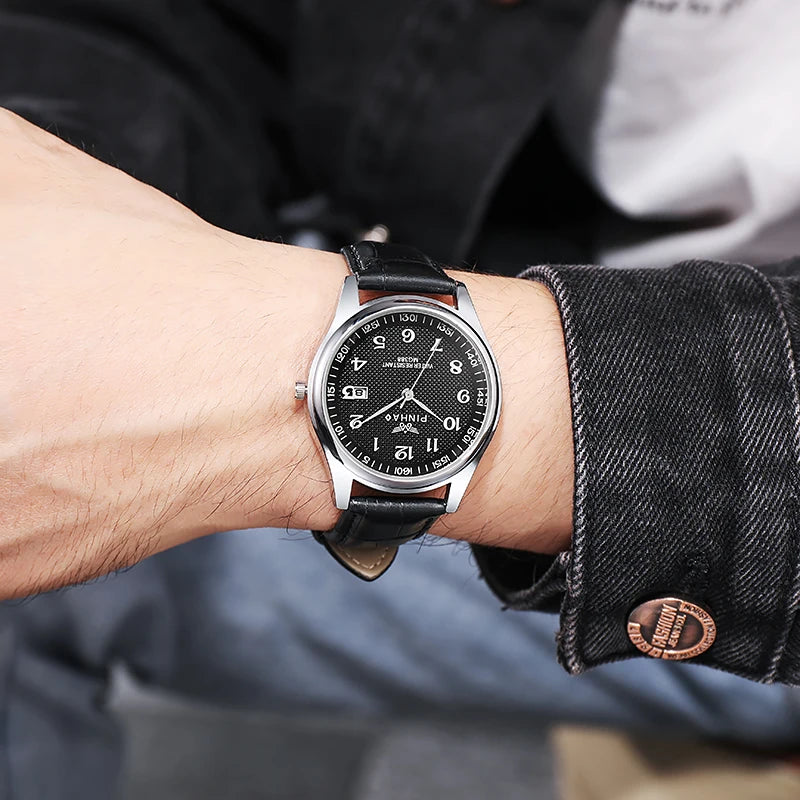 Orologio Uomo Al Quarzo Elegante Cinturino Similpelle Quadrante 40mm