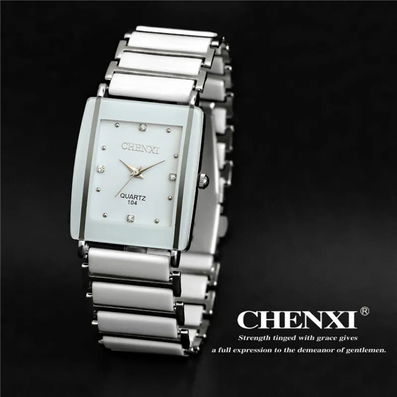 Orologio Rettangolare Uomo Donna Quarzo Cinturino Simil Ceramica Elegante Moda
