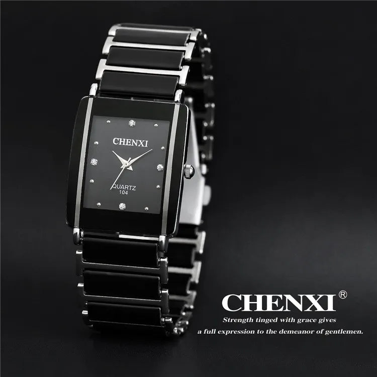 Orologio Rettangolare Uomo Donna Quarzo Cinturino Simil Ceramica Elegante Moda