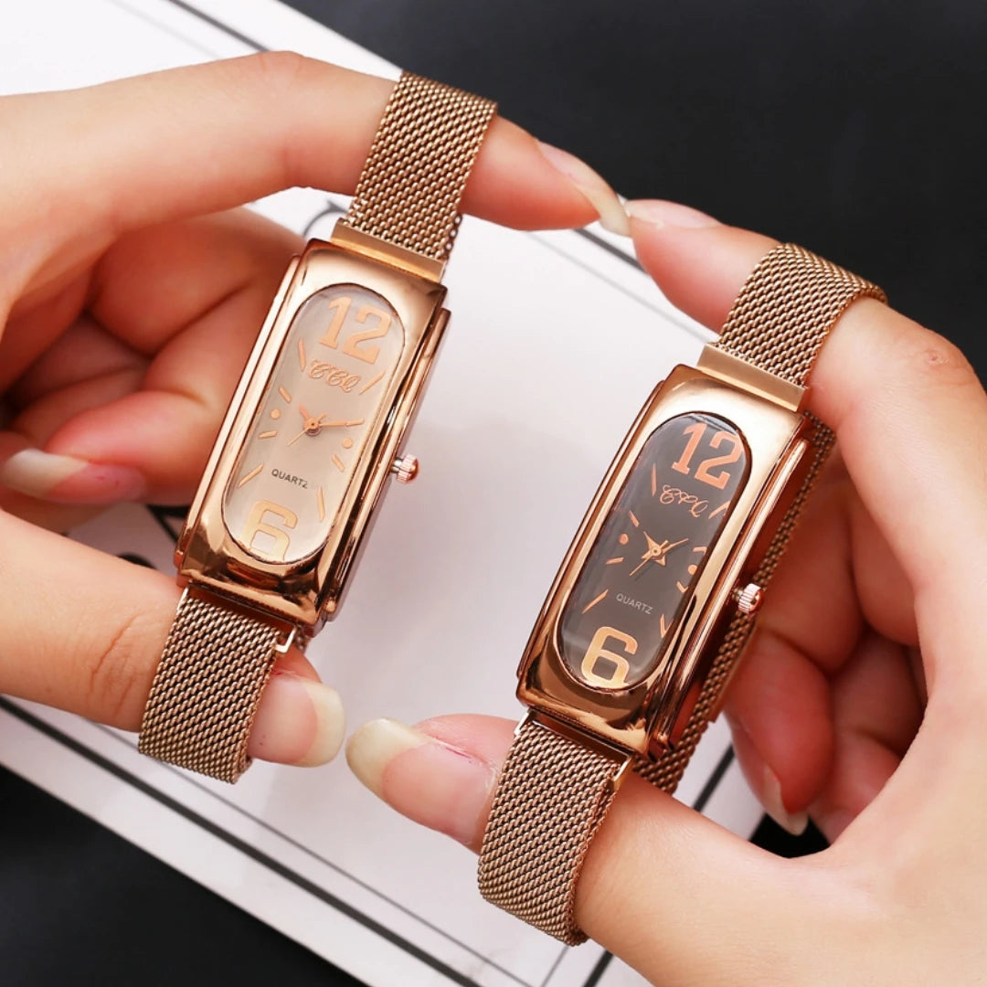 Orologio Donna Moda al Quarzo con Cinturino Maglia Metallica Chiusura Magnetica