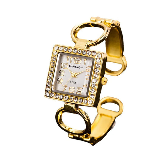 Orologio Donna Moda Bracciale Rigido Acciaio Quarzo Elegante