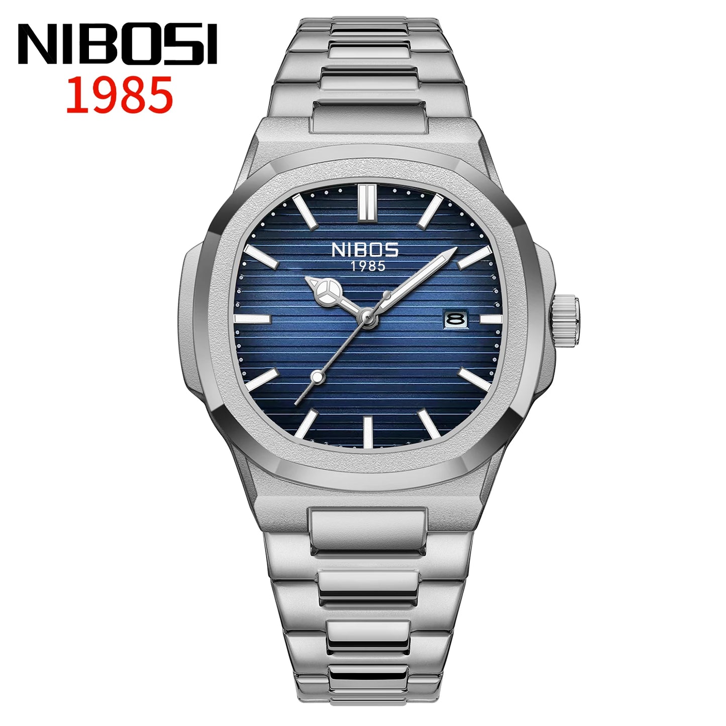 Orologio Uomo Quarzo Acciaio Quadrante Quadrato 42mm Data Resistente all’Acqua