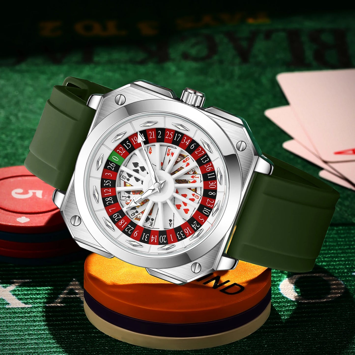 Orologio Uomo al Quarzo Quadrante 42mm Cassa Quadrata Cinturino Silicone