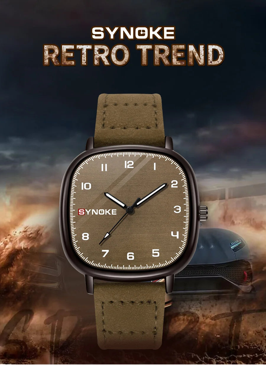 Orologio Uomo Elegante Quarzo Cinturino Similpelle Cassa Quadrata Moda Casual
