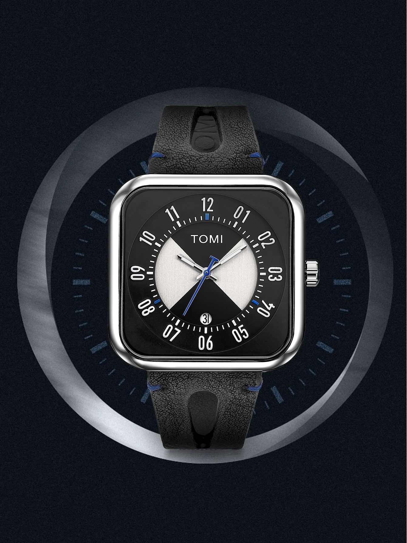 Orologio Unisex  – Quadrato Moda Casual Cinturino Similpelle Quarzo Quadrante 41 mm