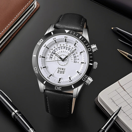 Orologio Uomo Quarzo Cinturino Pelle PU – Quadrante 46mm Data Stile Casual