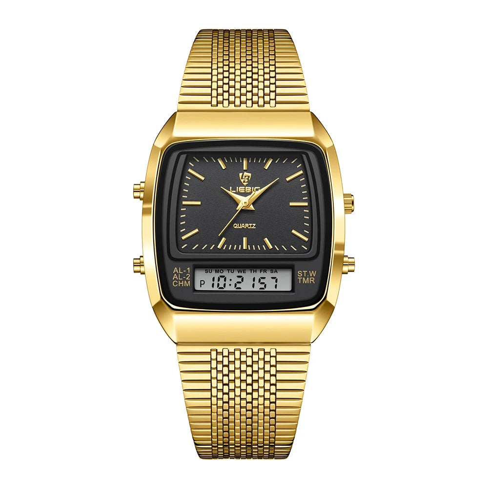 Orologio Uomo Digitale  Doppio Display con Data Cinturino Acciaio Elegante