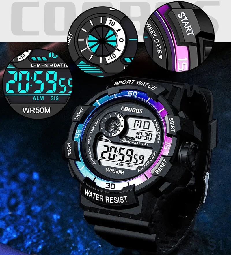Orologio Digitale Uomo Sportivo Display LED Cinturino Silicone Quadrante 56 mm