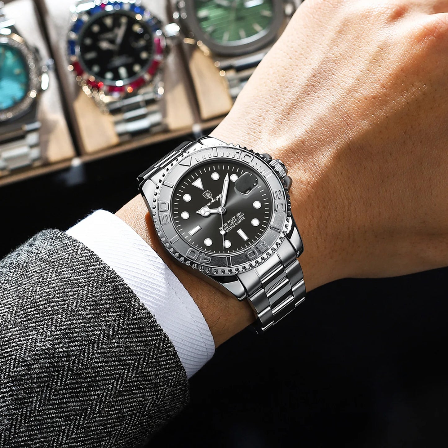 Orologio Uomo Acciaio al Quarzo con Data Lancette Luminose Elegante Casual