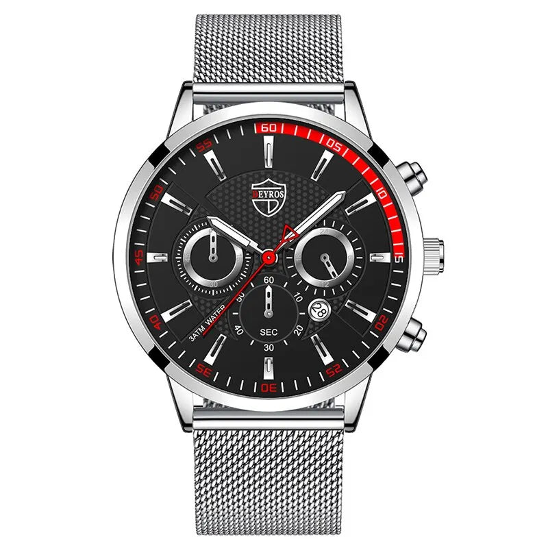 Orologio Uomo Quarzo Elegante Maglia in Lega con Data Moda Casual