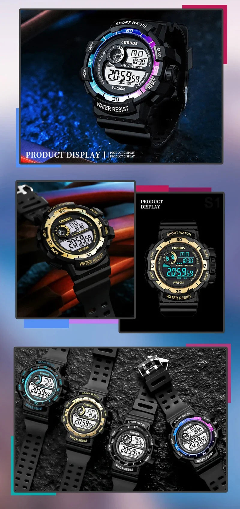 Orologio Digitale Uomo Sportivo Display LED Cinturino Silicone Quadrante 56 mm