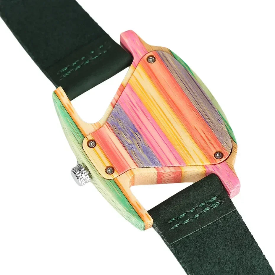 Orologio Donna Quarzo Creativo Quadrante Legno Triangolare Colorato