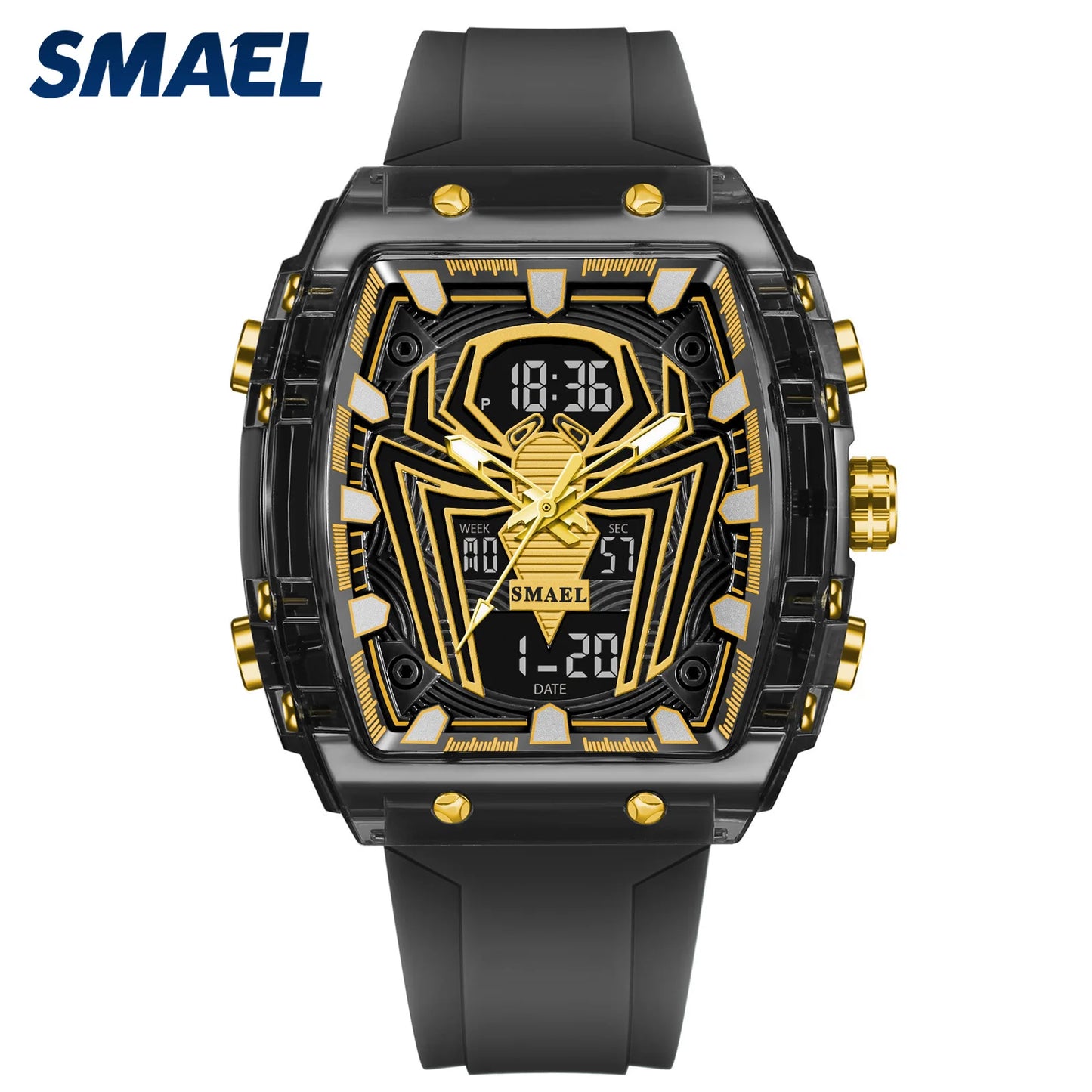 Orologio Digitale Uomo Sportivo LED Cronografo Doppio Display