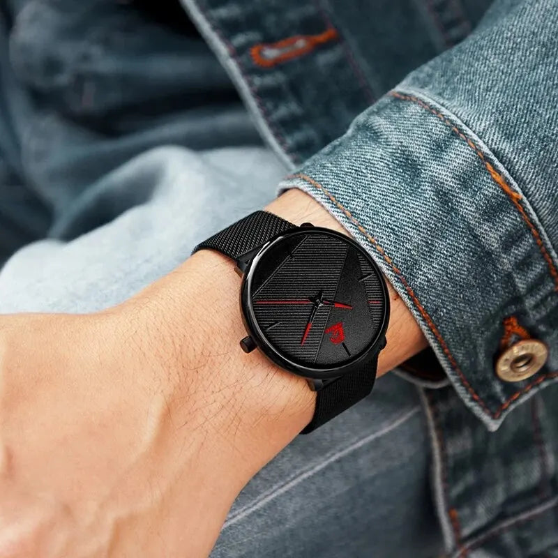 Orologio Uomo Ultra Sottile al Quarzo Cinturino Maglia Acciaio