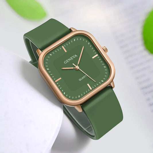 Orologio Donna Quarzo Quadrato Silicone Moda Elegante Casual