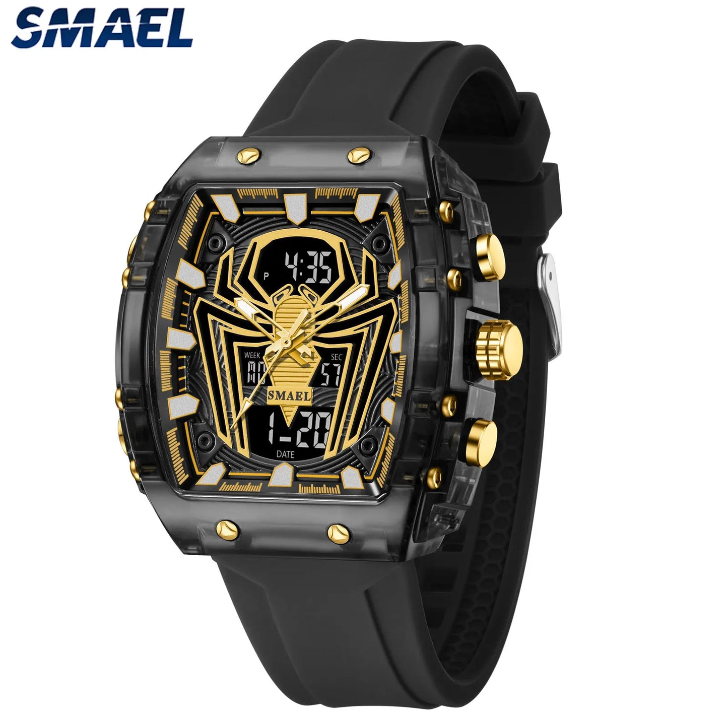 Orologio Digitale Uomo Sportivo LED Cronografo Doppio Display