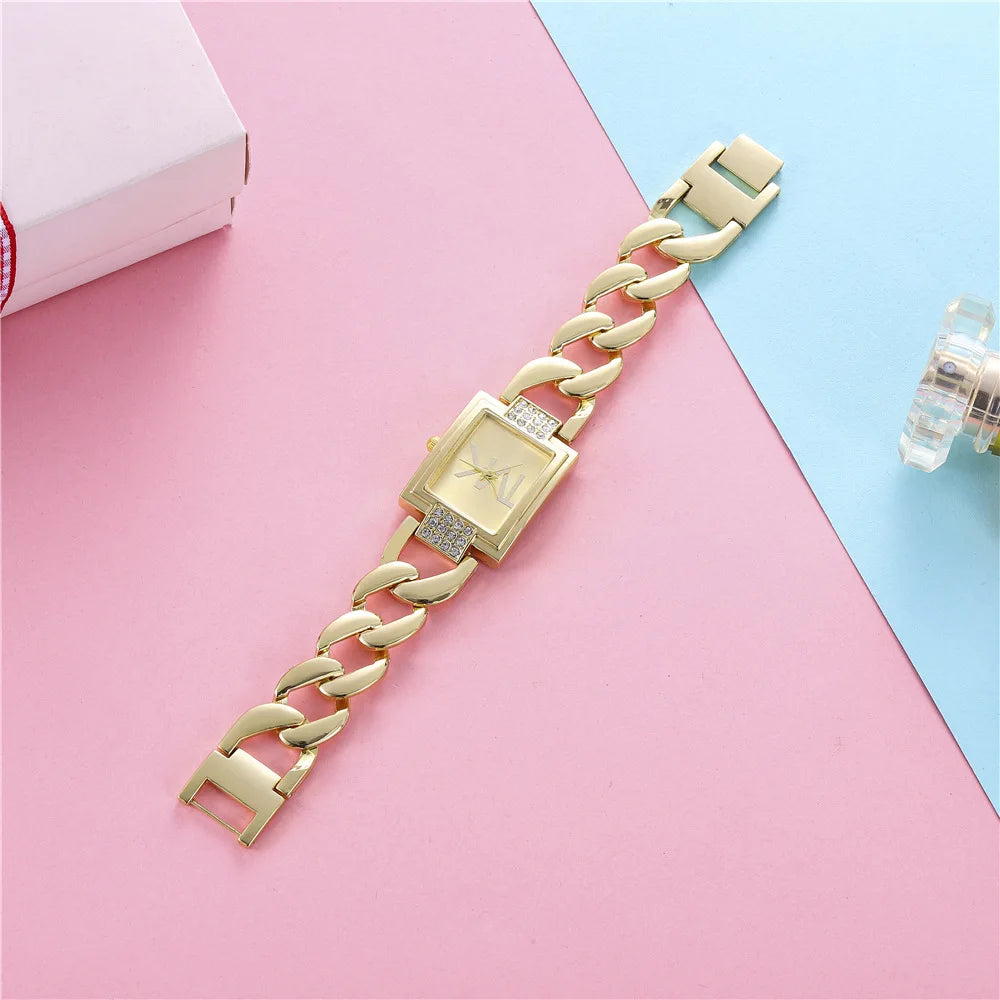 Orologio Donna Elegante Cinturino In Lega Quadrante Rettangolare Al Quarzo Moda Casual