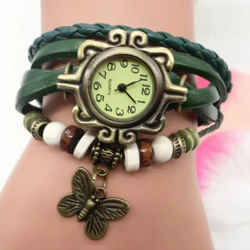Orologio Donna a Bracciale Similpelle Ciondolo Farfalla – Stile Vintage