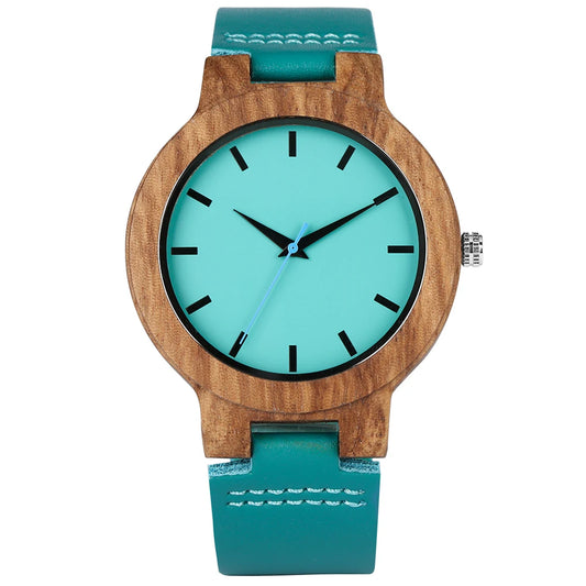 Orologio in Legno al Quarzo Unisex con Quadrante Blu Minimalista e Cinturino Similpelle