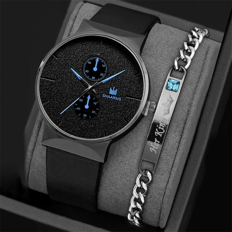 Orologio Uomo Moda al Quarzo con Cinturino Similpelle Elegante con Bracciale