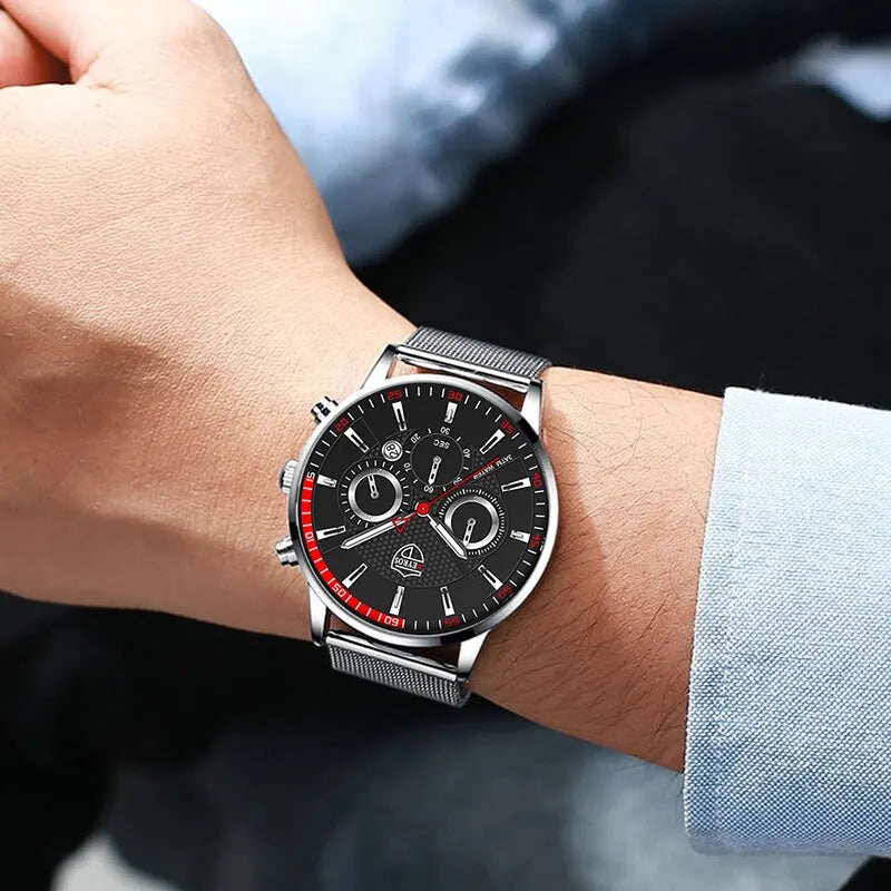 Orologio Uomo Quarzo Elegante Maglia in Lega con Data Moda Casual