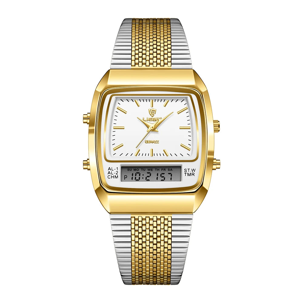 Orologio Uomo Digitale  Doppio Display con Data Cinturino Acciaio Elegante