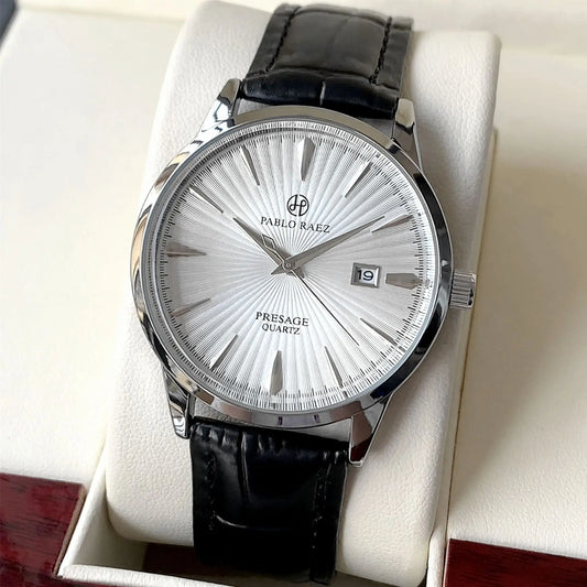 Orologio Uomo Elegante Quarzo Cinturino Similpelle Cassa Acciaio