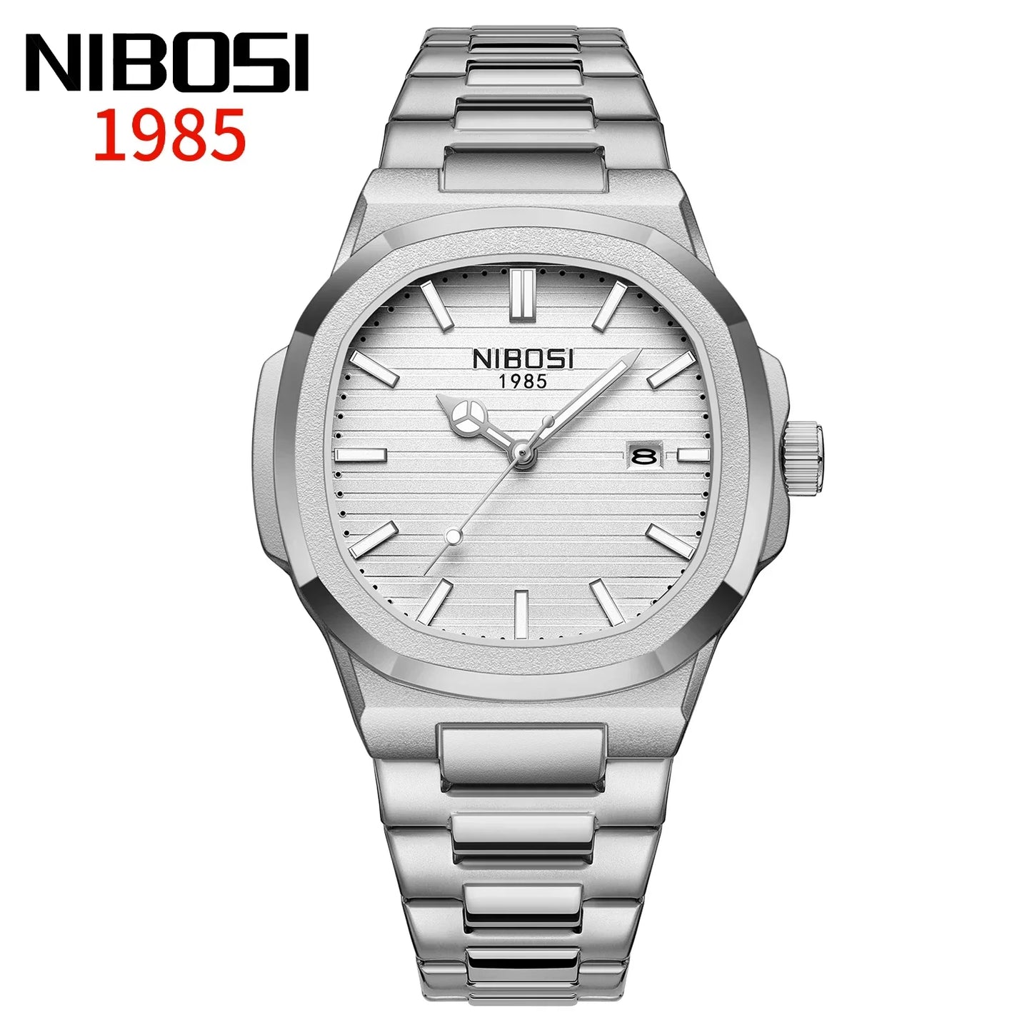 Orologio Uomo Quarzo Acciaio Quadrante Quadrato 42mm Data Resistente all’Acqua