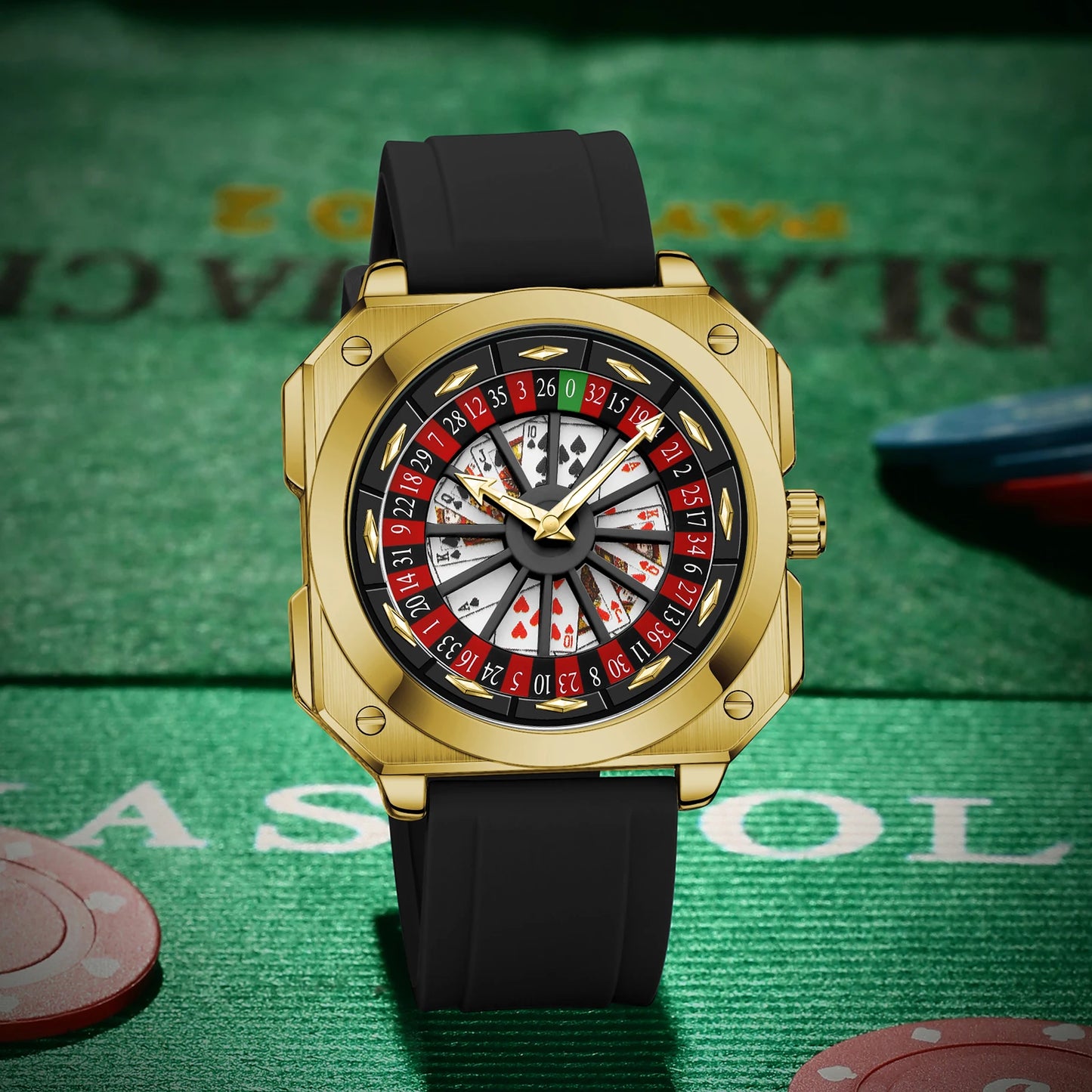 Orologio Uomo al Quarzo Quadrante 42mm Cassa Quadrata Cinturino Silicone