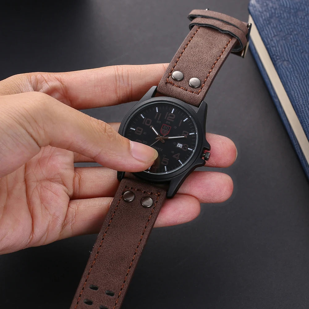 Orologio da Uomo al Quarzo con Cinturino in Similpelle e Data