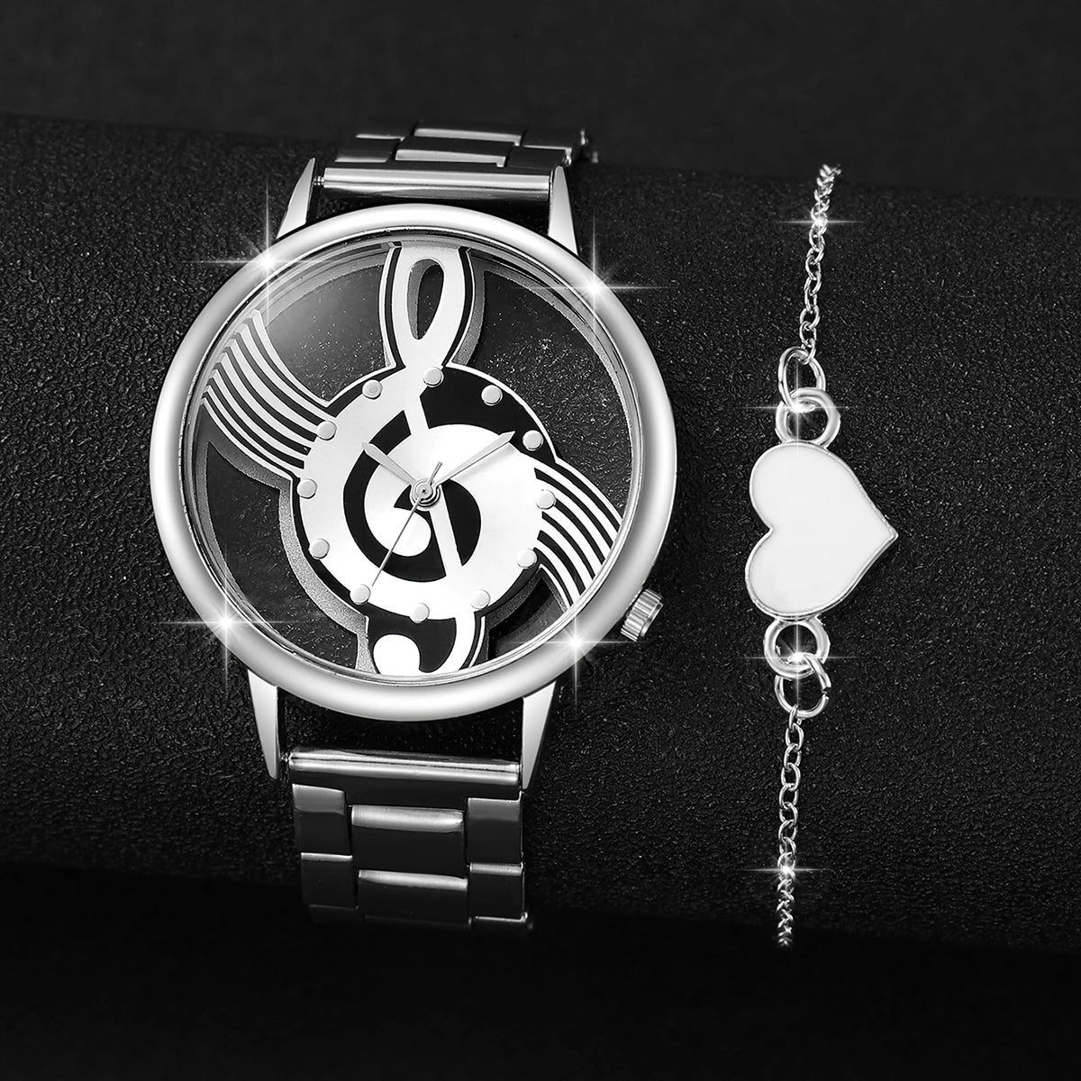 Orologio Donna Quarzo con Bracciale Cuore – Note Musicali