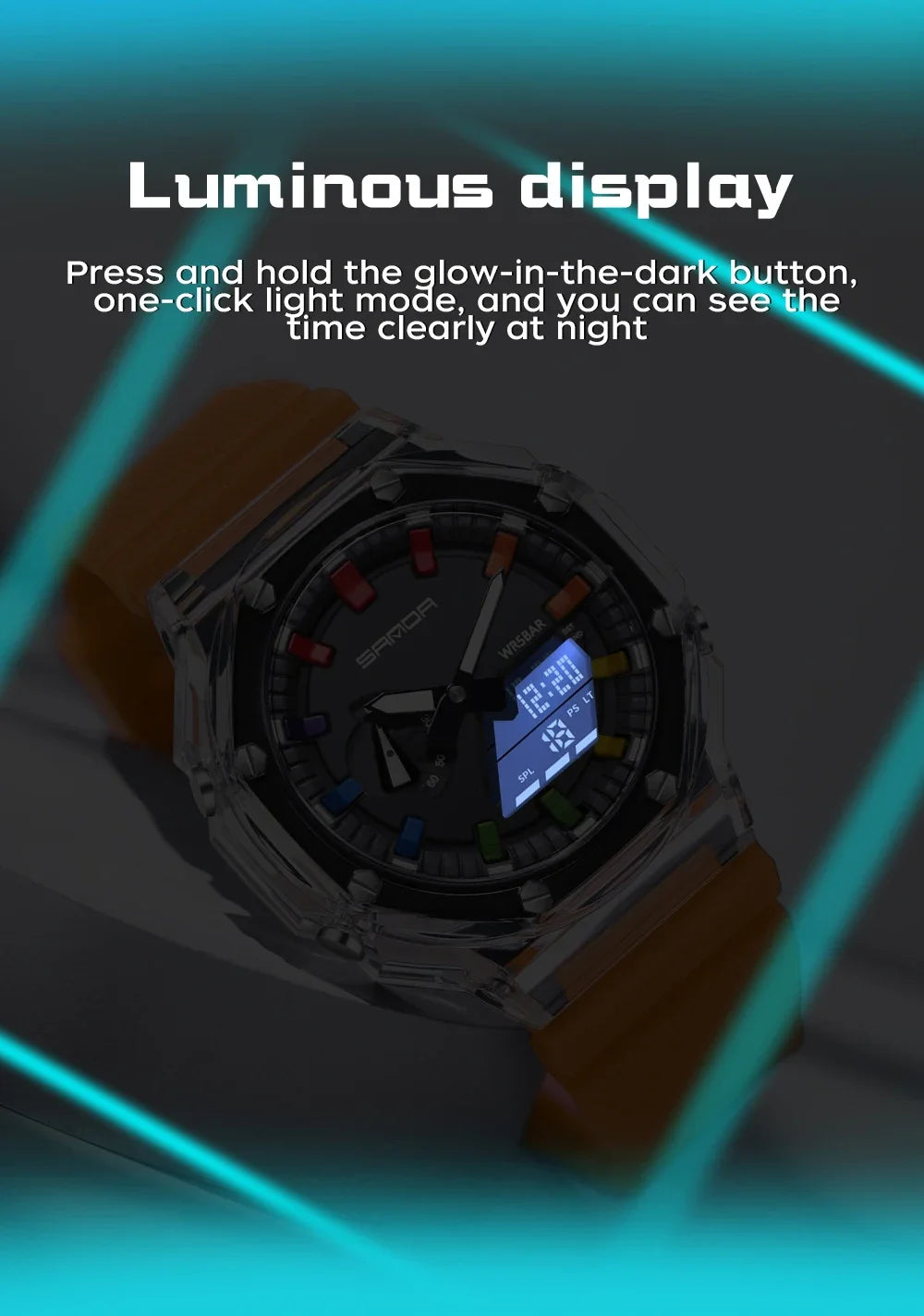 Orologio Digitale Uomo LED Antiurto Quarzo Sportivo Gomma Rinforzata Quadrante 46 mm