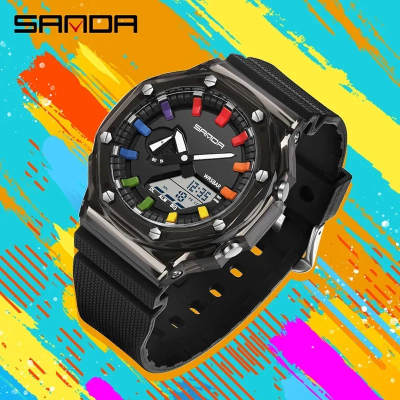 Orologio Digitale Uomo LED Antiurto Quarzo Sportivo Gomma Rinforzata Quadrante 46 mm