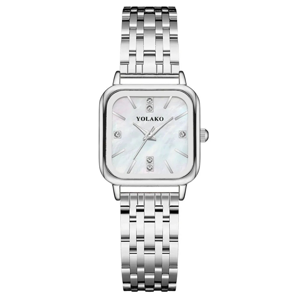 Orologio Donna Al Quarzo Elegante Quadrante Quadrato Bracciale In Lega Moda Casual