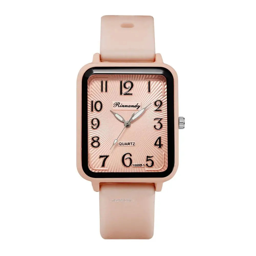 Orologio Donna al Quarzo Rettangolare con Cinturino in Silicone Moda Casual