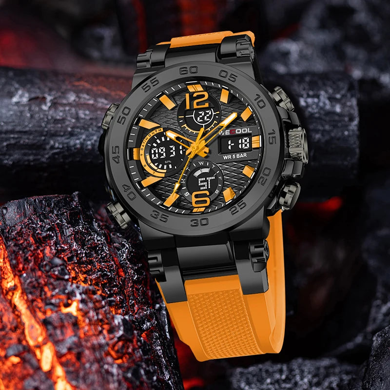 Orologio Uomo Digitale  LED Sveglia Dual Display Cinturino PU